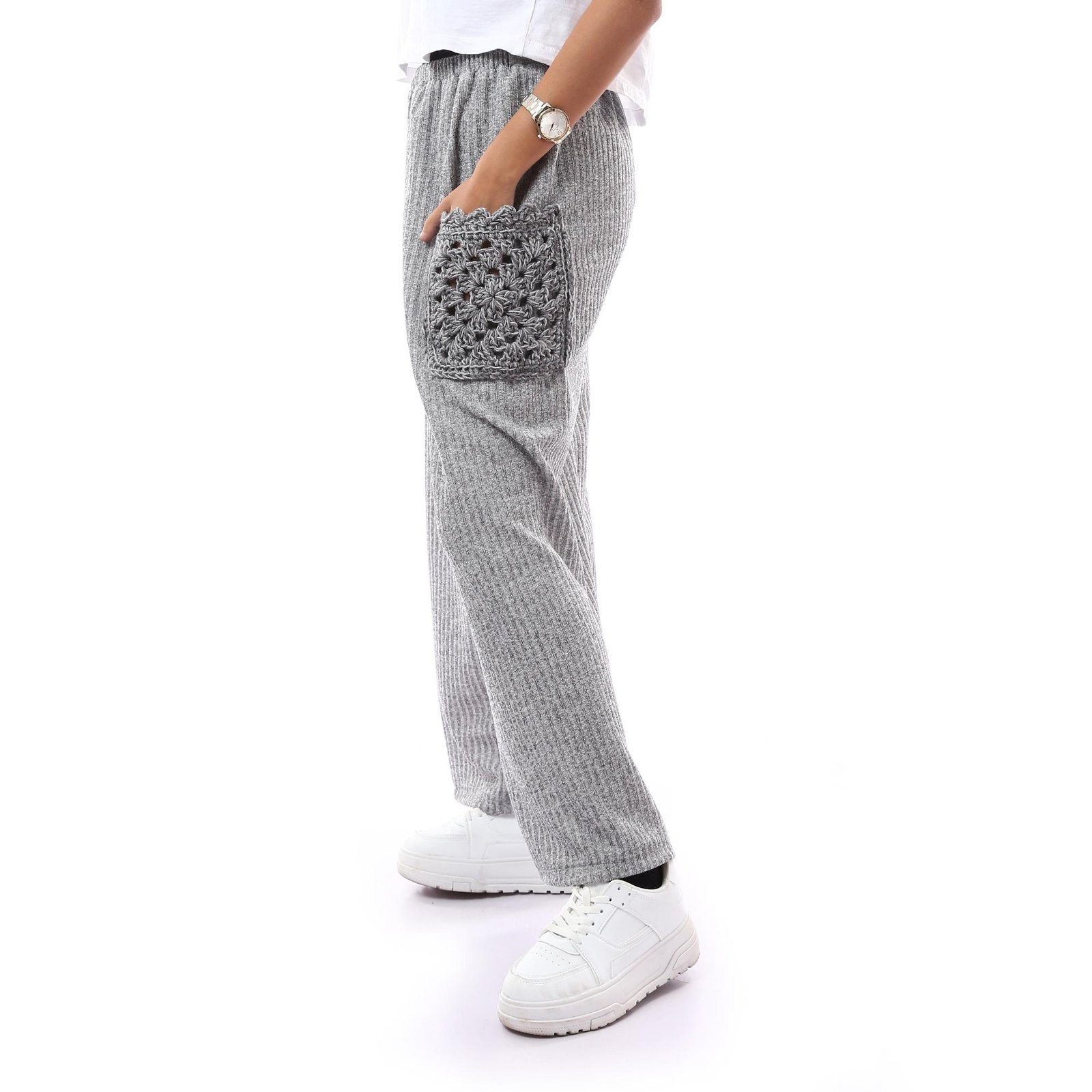 Comfy Derpy Wool Trousers Side Pockets Crochet Handmade - Image 3