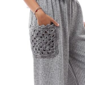 Comfy Derpy Wool Trousers Side Pockets Crochet Handmade - Image 4