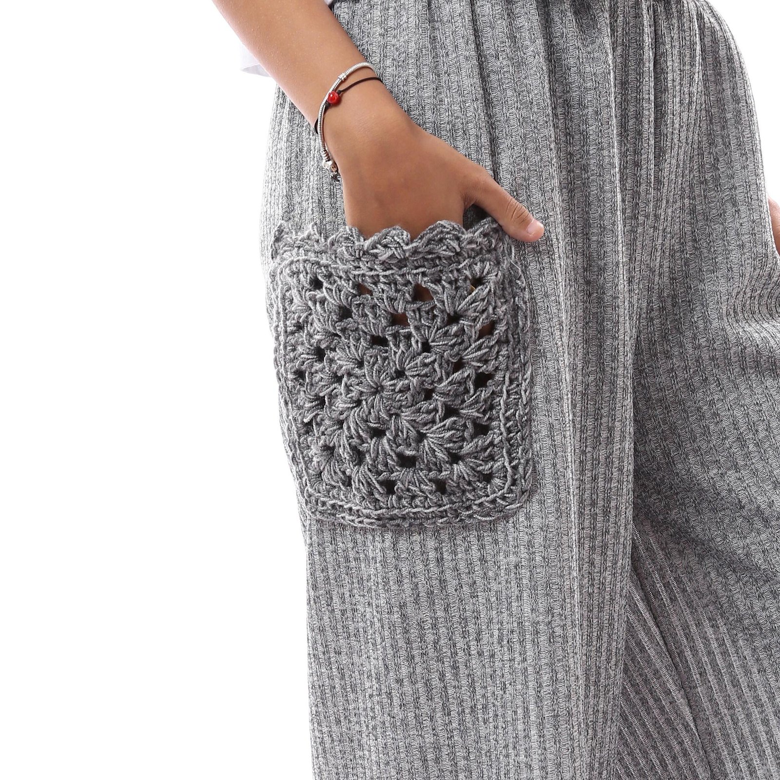 Comfy Derpy Wool Trousers Side Pockets Crochet Handmade - Image 4