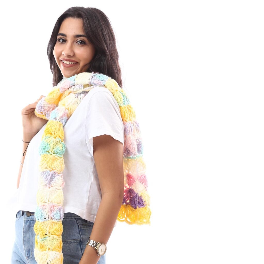 Colored Fancy Leaf Scarf Aliza Batik Crochet Handmade