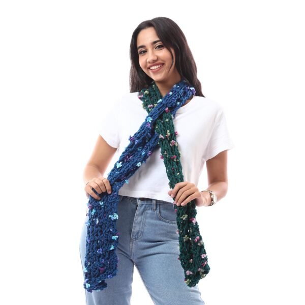 Wool Mix Flowers Tie Scarf Crochet Handmade