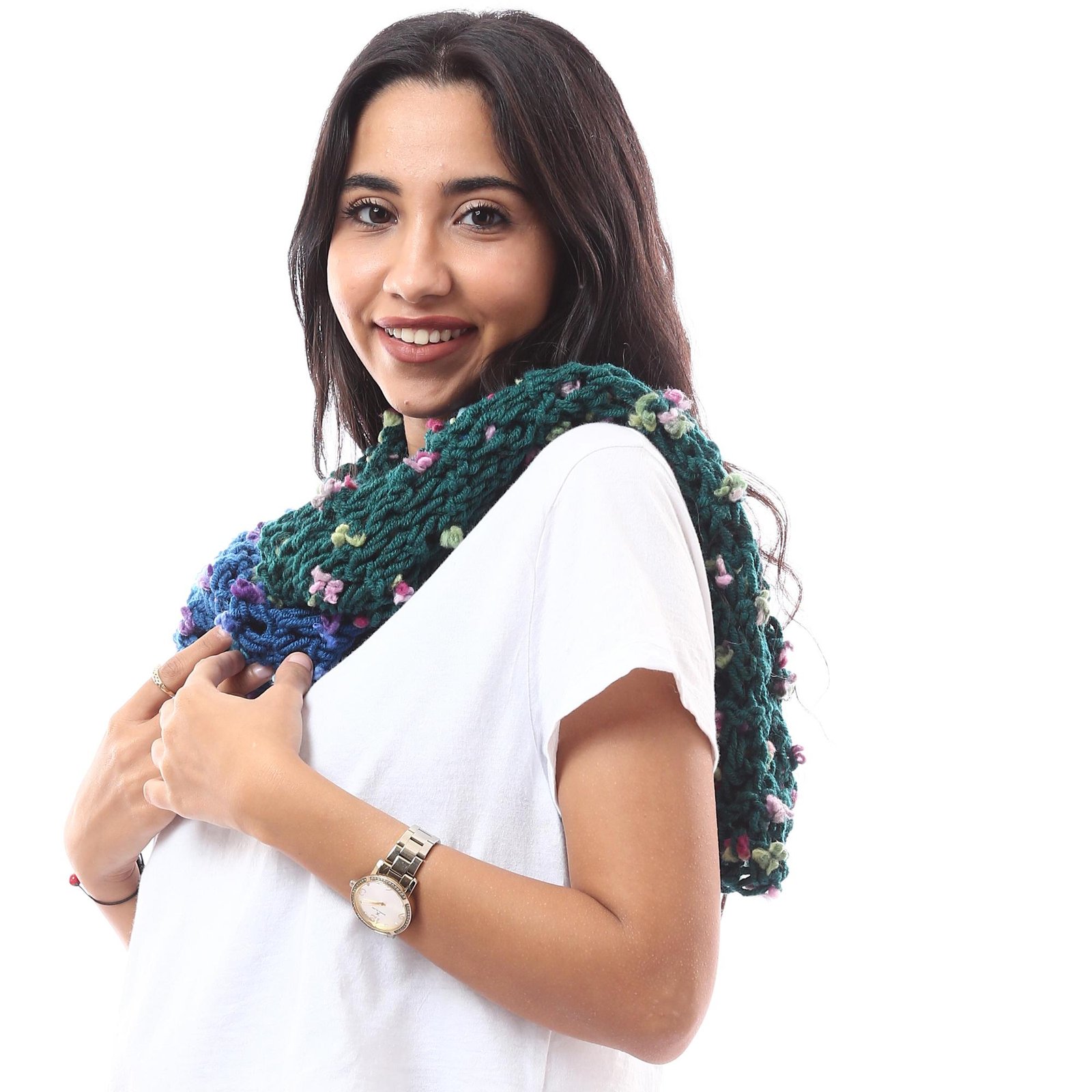 Wool Mix Flowers Tie Scarf Crochet Handmade - Image 3