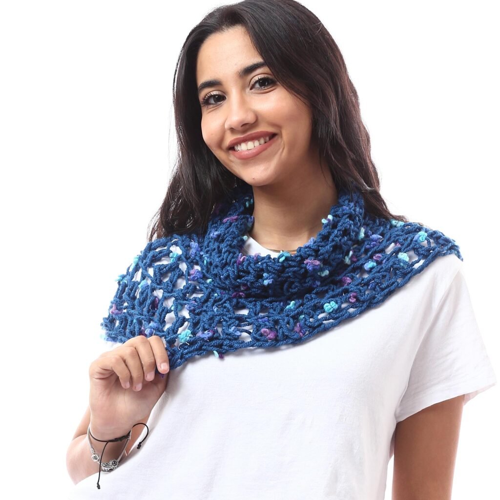 Wool Mix Flowers Asymmetric Tube Collar Crochet Handmade