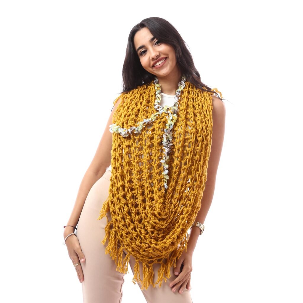 Wool Trendy Poncho Scarf Multi Outfits Crochet Decorated Colorful Velvet Tap