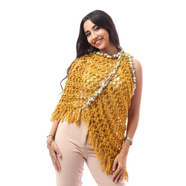 Wool Trendy Poncho Scarf Multi Outfits Crochet Decorated Colorful Velvet Tap