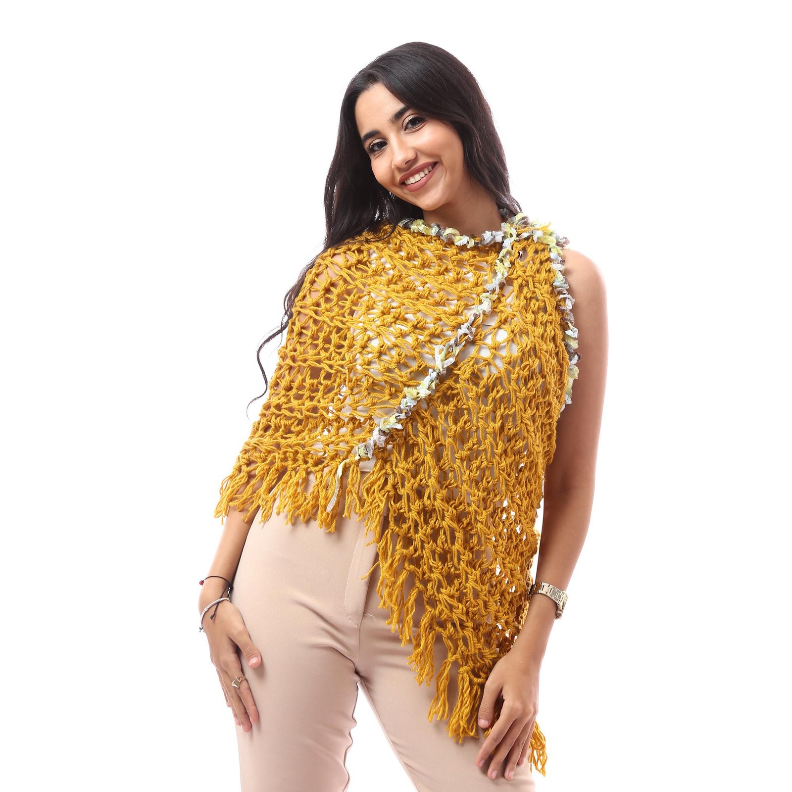 Wool Trendy Poncho Scarf Multi Outfits Crochet Decorated Colorful Velvet Tap - Image 3