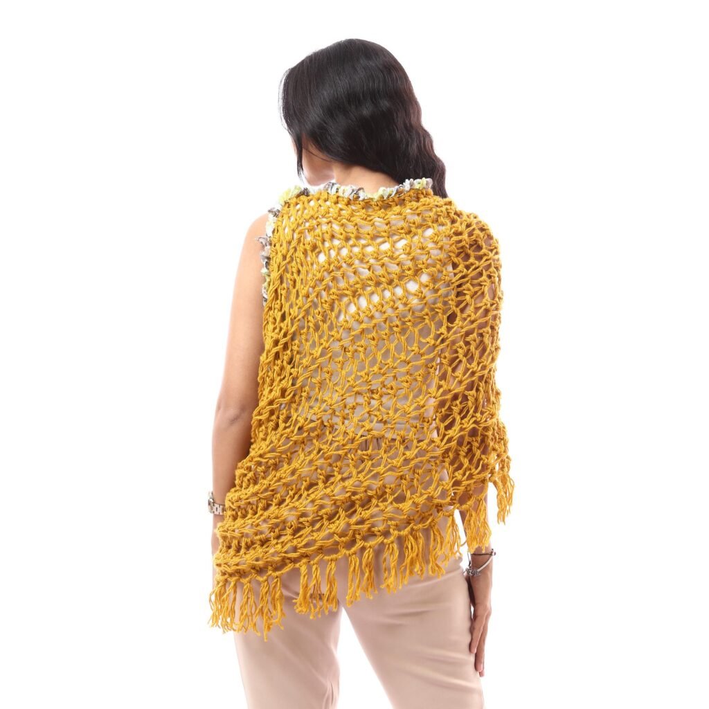 Wool Trendy Poncho Scarf Multi Outfits Crochet Decorated Colorful Velvet Tap