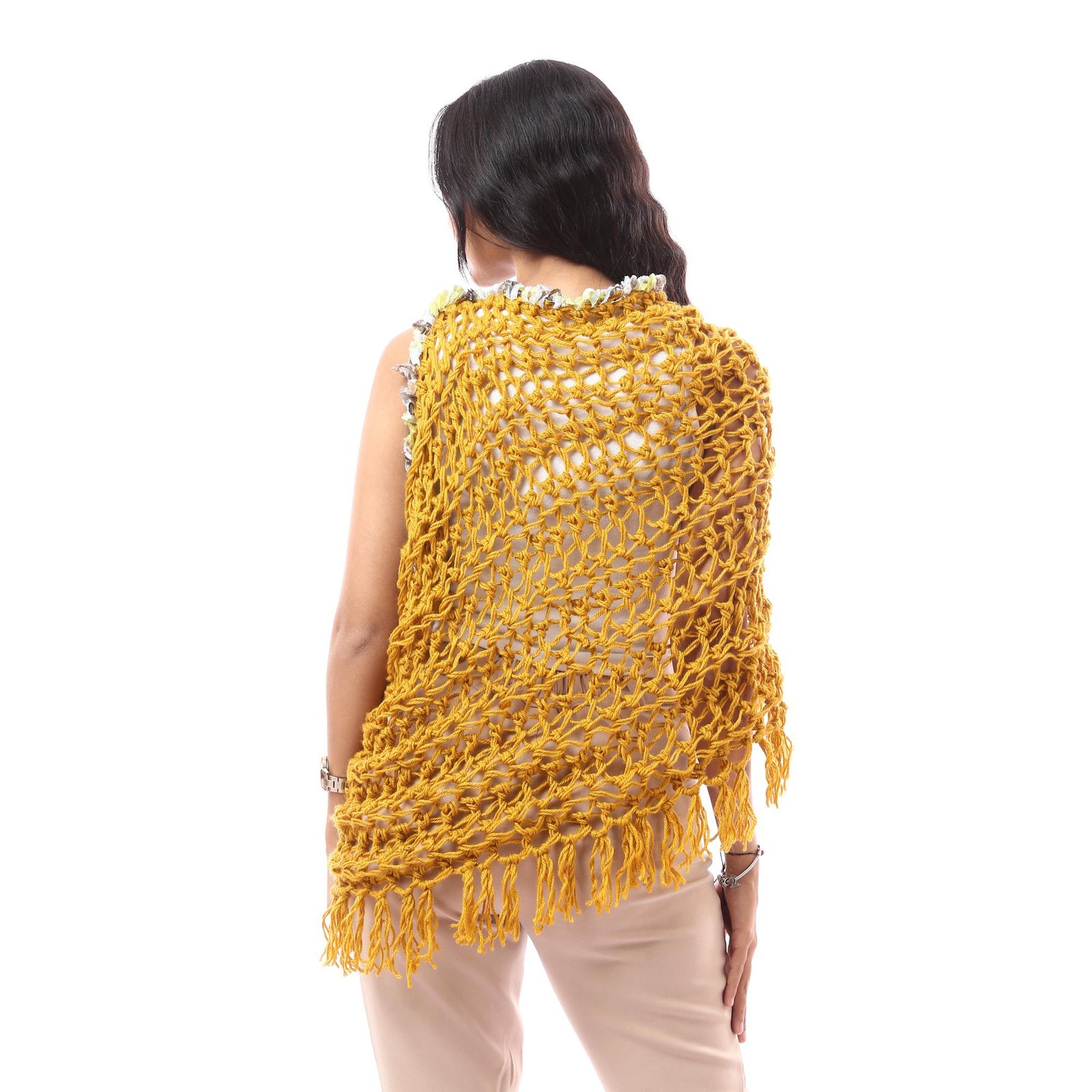 Wool Trendy Poncho Scarf Multi Outfits Crochet Decorated Colorful Velvet Tap - Image 4
