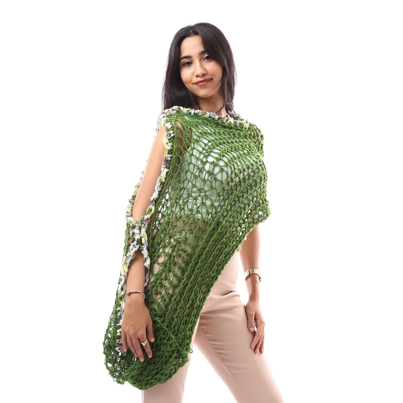 Wool Trendy Poncho Scarf Multi Outfits CrochetDecorated ColorfulVelvet Tap - Image 4