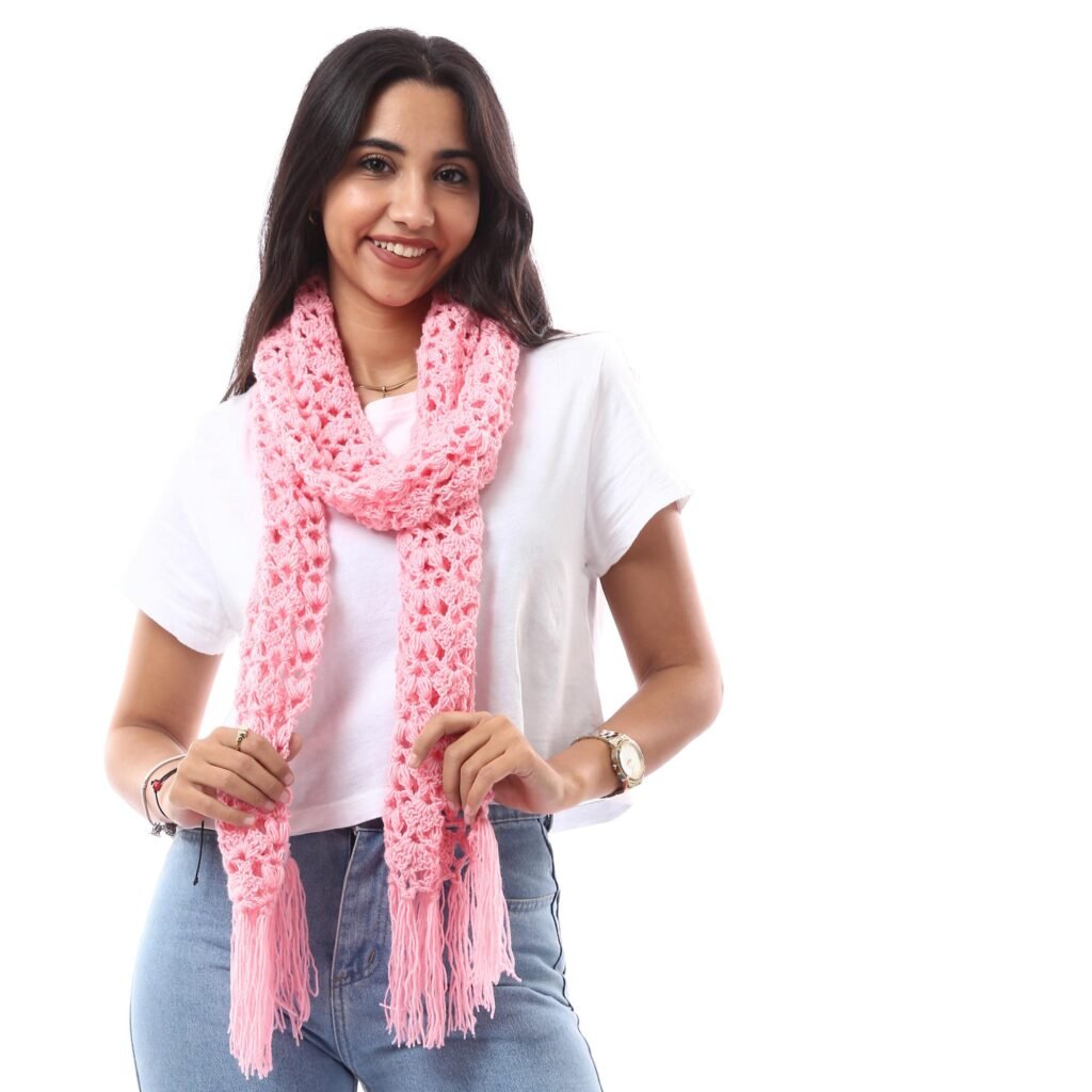 Wool Scarf Puff Crochet Handmade .