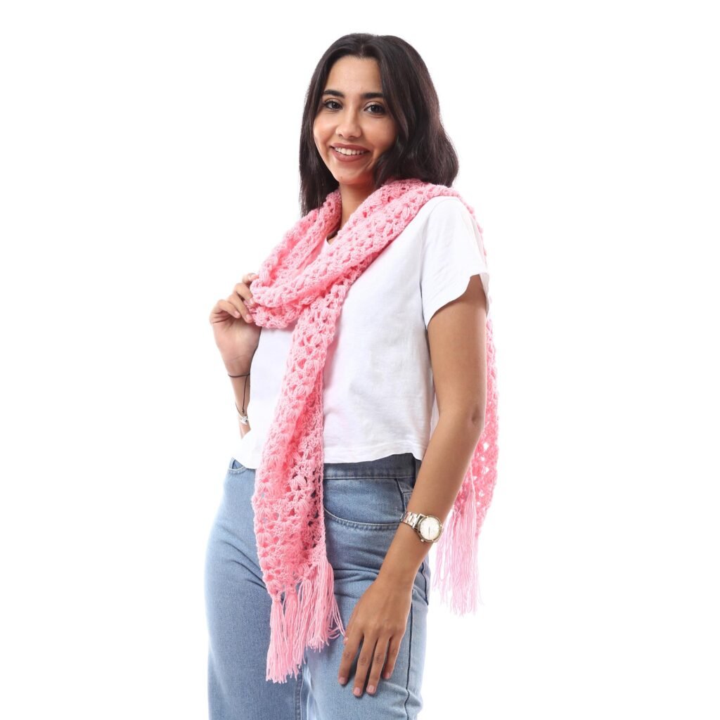 Wool Scarf Puff Crochet Handmade .