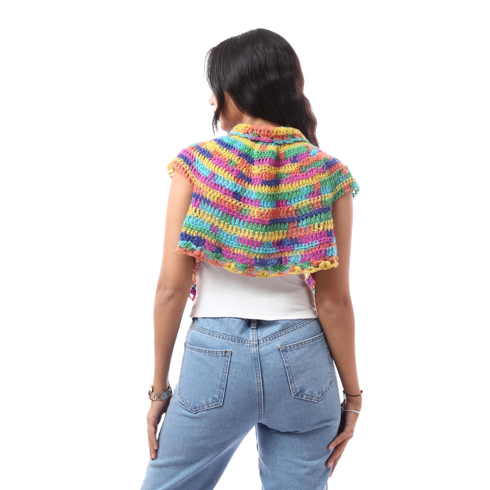Colorfull Crop Bolero Puff Angora Mohair Crochet Handmade - Image 2