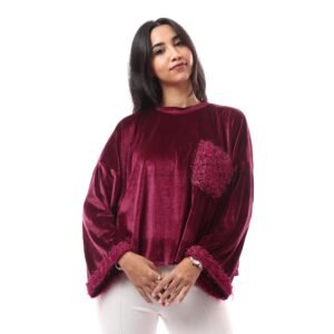 Oversize Sliky Velvet Plush Blouse Luxurious  Pocket