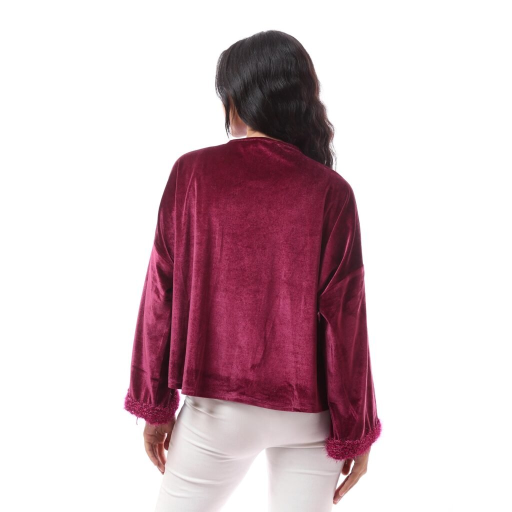 Oversize Silky Velvet Plush Blouse Luxurious Pocket Crochet Handmade