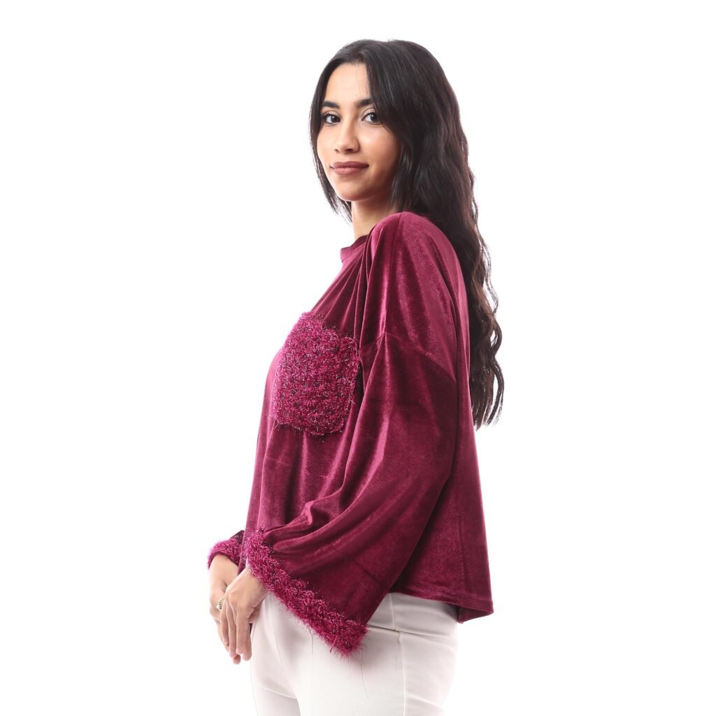 Oversize Silky Velvet Plush Blouse Luxurious Pocket Crochet Handmade