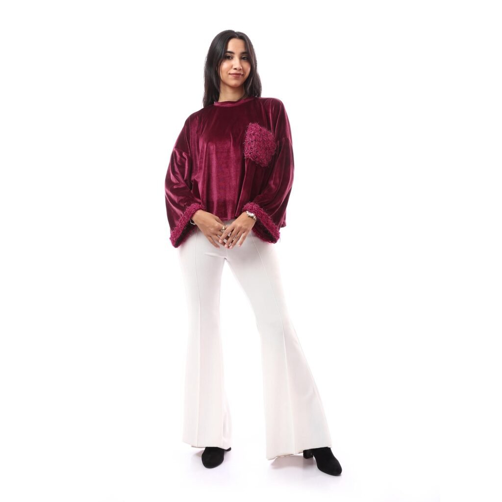 Oversize Silky Velvet Plush Blouse Luxurious Pocket Crochet Handmade
