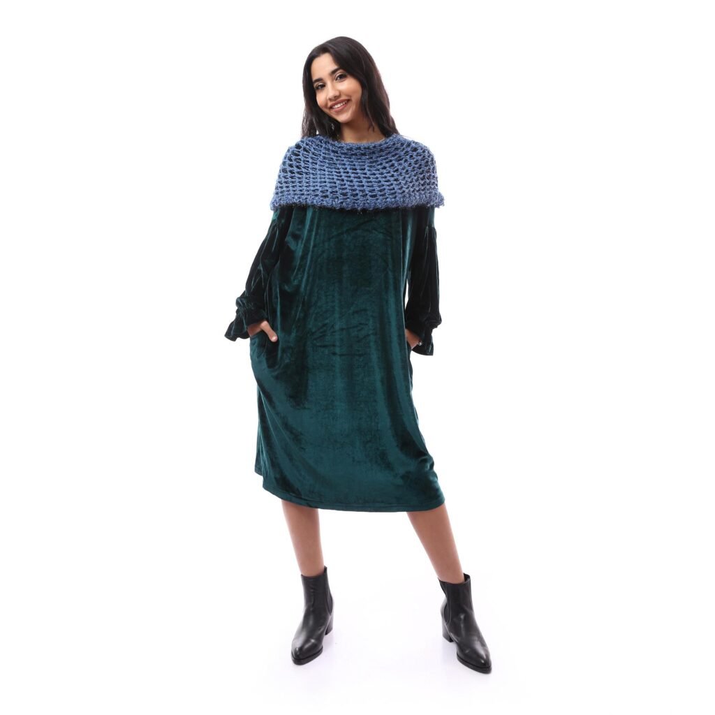 Fancy Silky Velvet Plush Dress Wrap High Collar Crochet Handmade