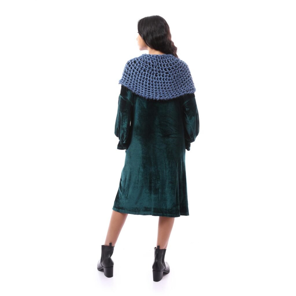 Fancy Silky Velvet Plush Dress Wrap High Collar Crochet Handmade