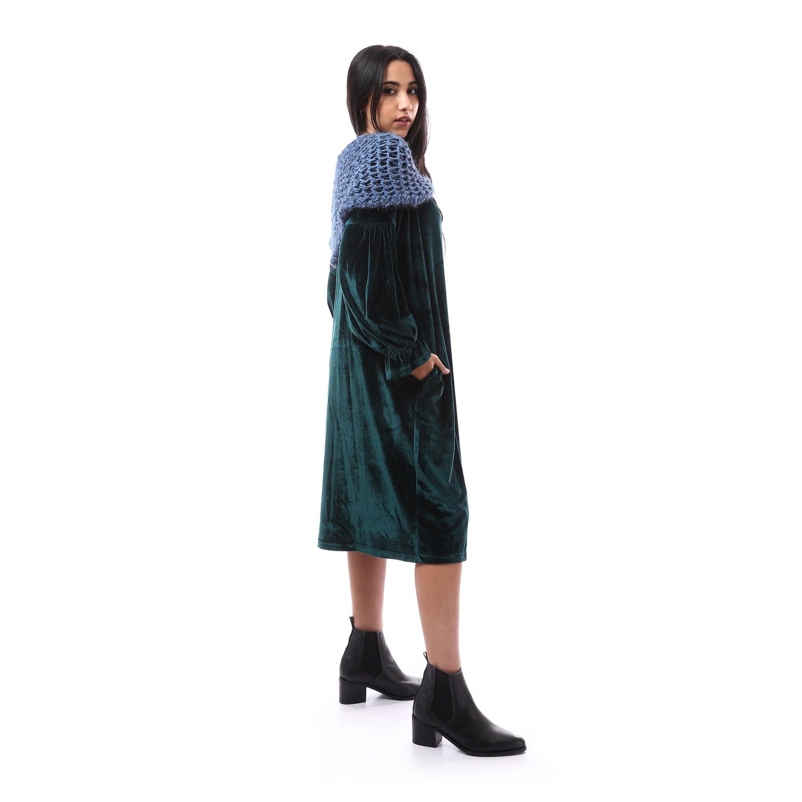 Fancy Sliky Velvet Plush Dress Wrap High Collar Crochet - Image 3