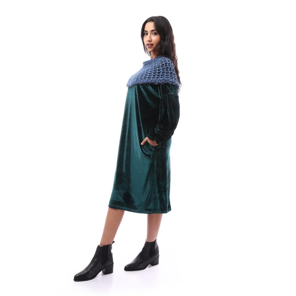 Fancy Silky Velvet Plush Dress Wrap High Collar Crochet Handmade