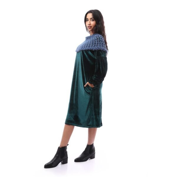 Fancy Sliky Velvet Plush Dress Wrap High Collar Crochet