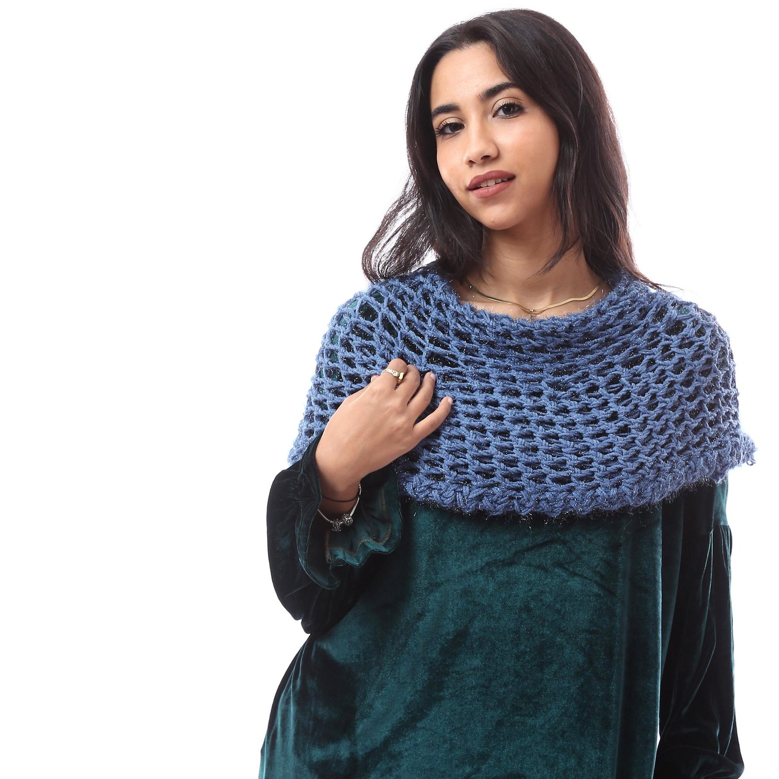 Fancy Sliky Velvet Plush Dress Wrap High Collar Crochet - Image 5