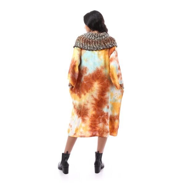 Fancy Crepe Dress Luxurious Wrap High Collar  Crochet