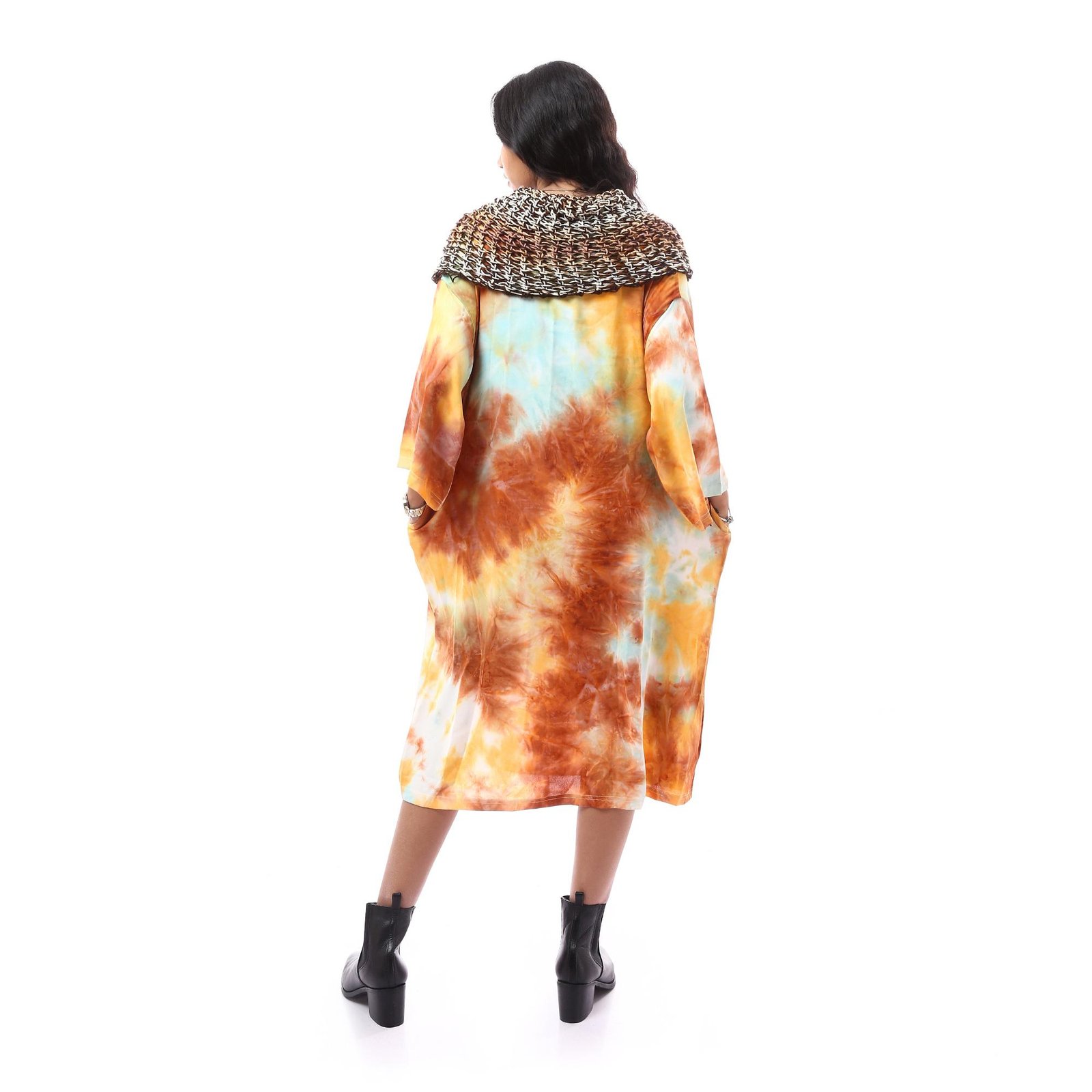 Fancy Crepe Dress Luxurious Wrap High Collar  Crochet - Image 2