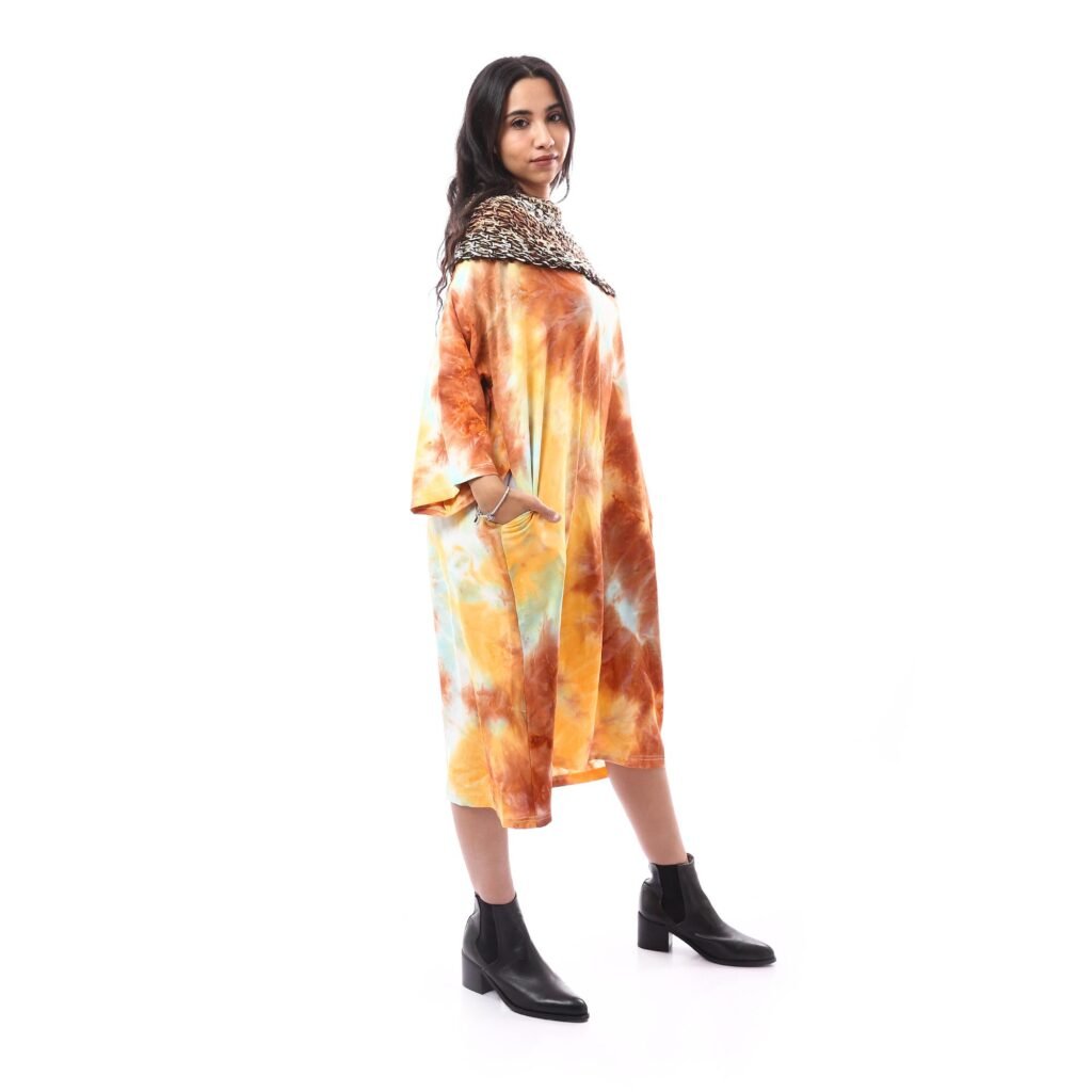 Fancy Crepe Dress Luxurious Wrap High Collar Crochet Handmade