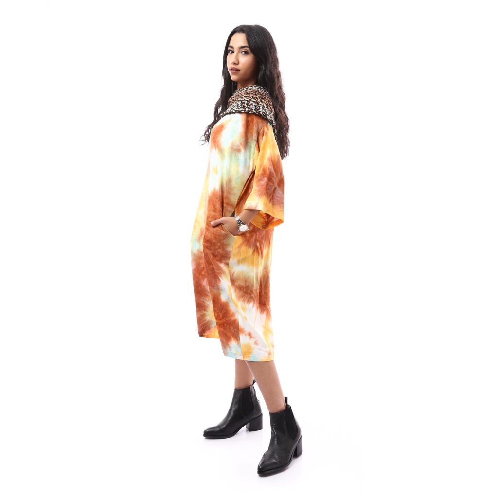 Fancy Crepe Dress Luxurious Wrap High Collar Crochet Handmade