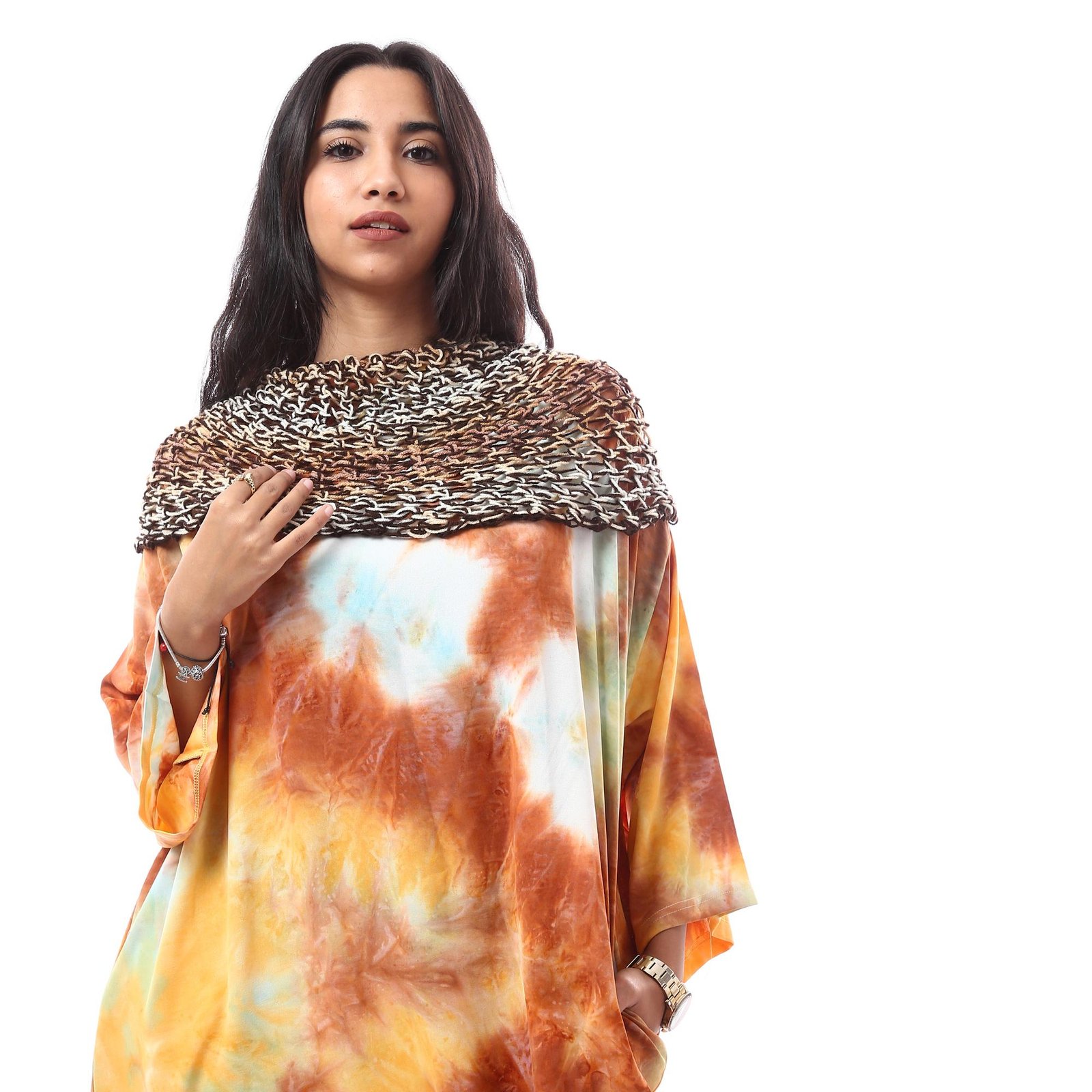 Fancy Crepe Dress Luxurious Wrap High Collar  Crochet - Image 5