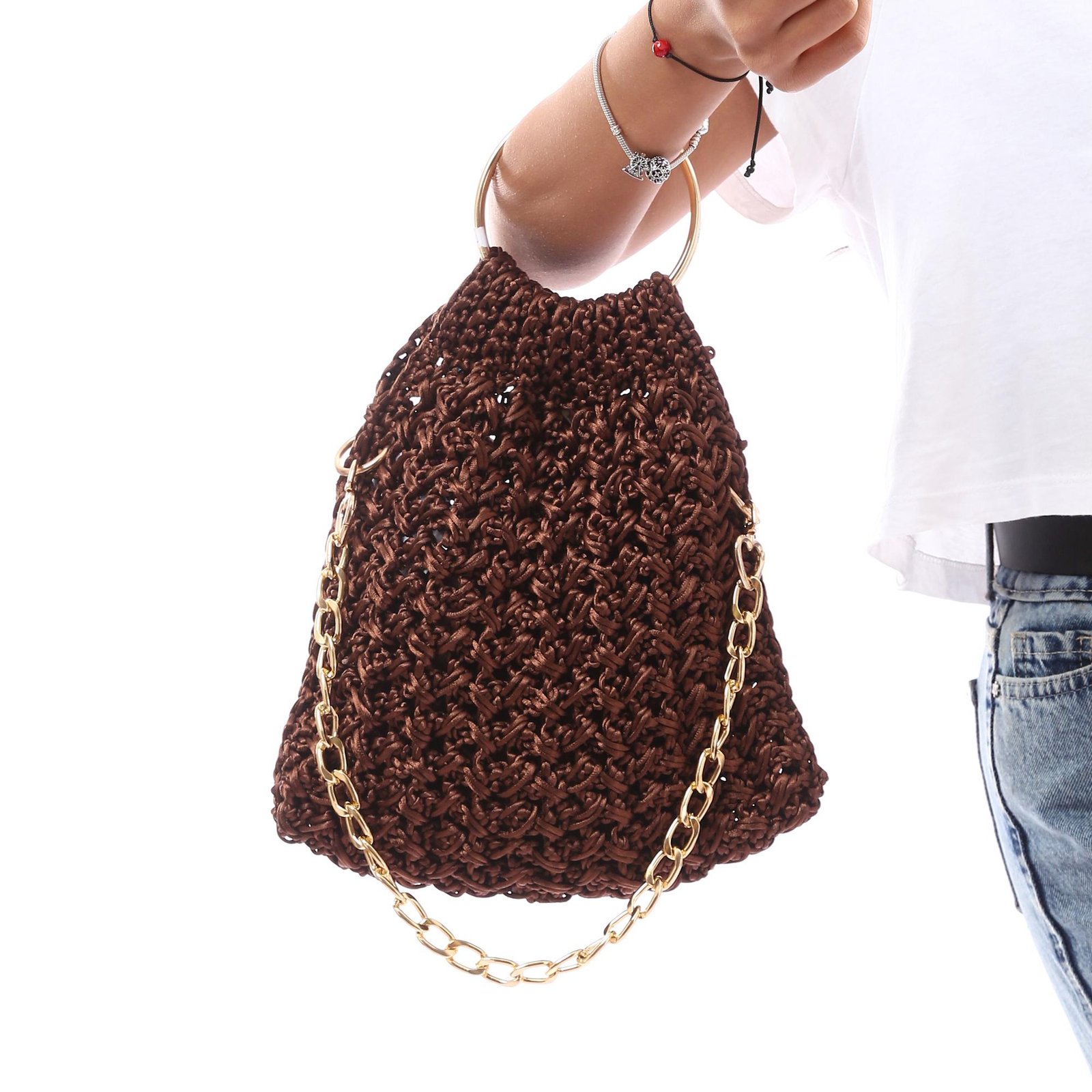 Fancy Hand Bag Crochet Satin Handmade - Image 2