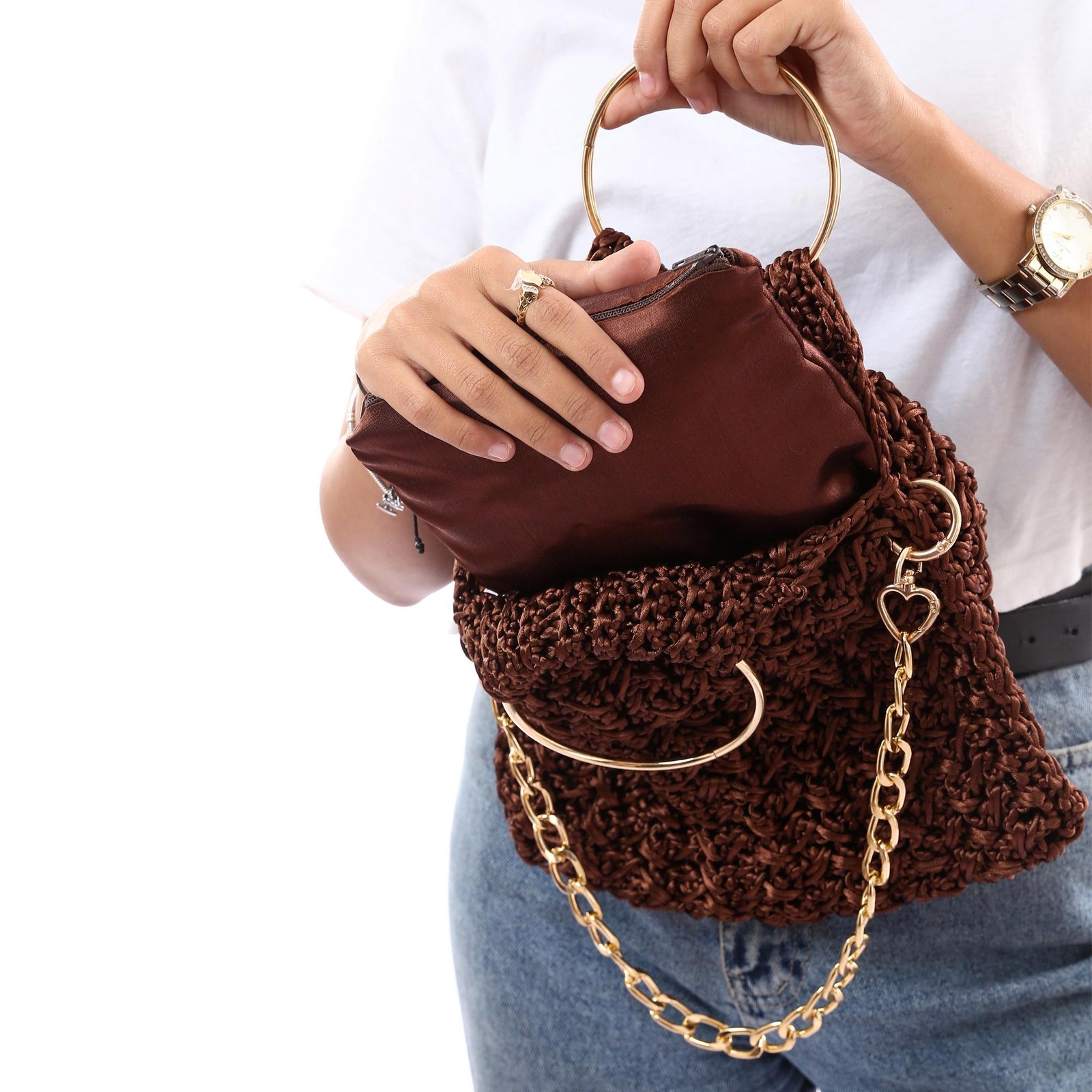 Fancy Hand Bag Crochet Satin Handmade - Image 3