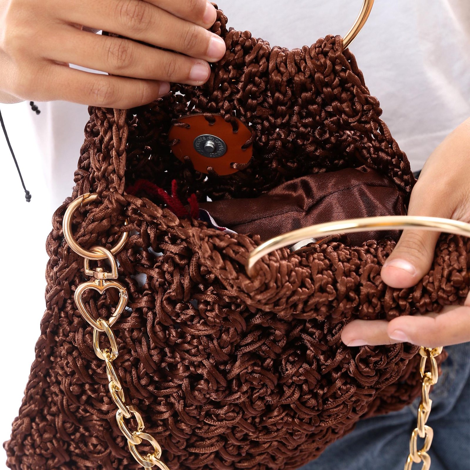 Fancy Hand Bag Crochet Satin Handmade - Image 4