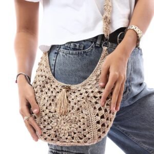 Fancy Cross Bag Silky Cotton Crochet Handmade - Image 3