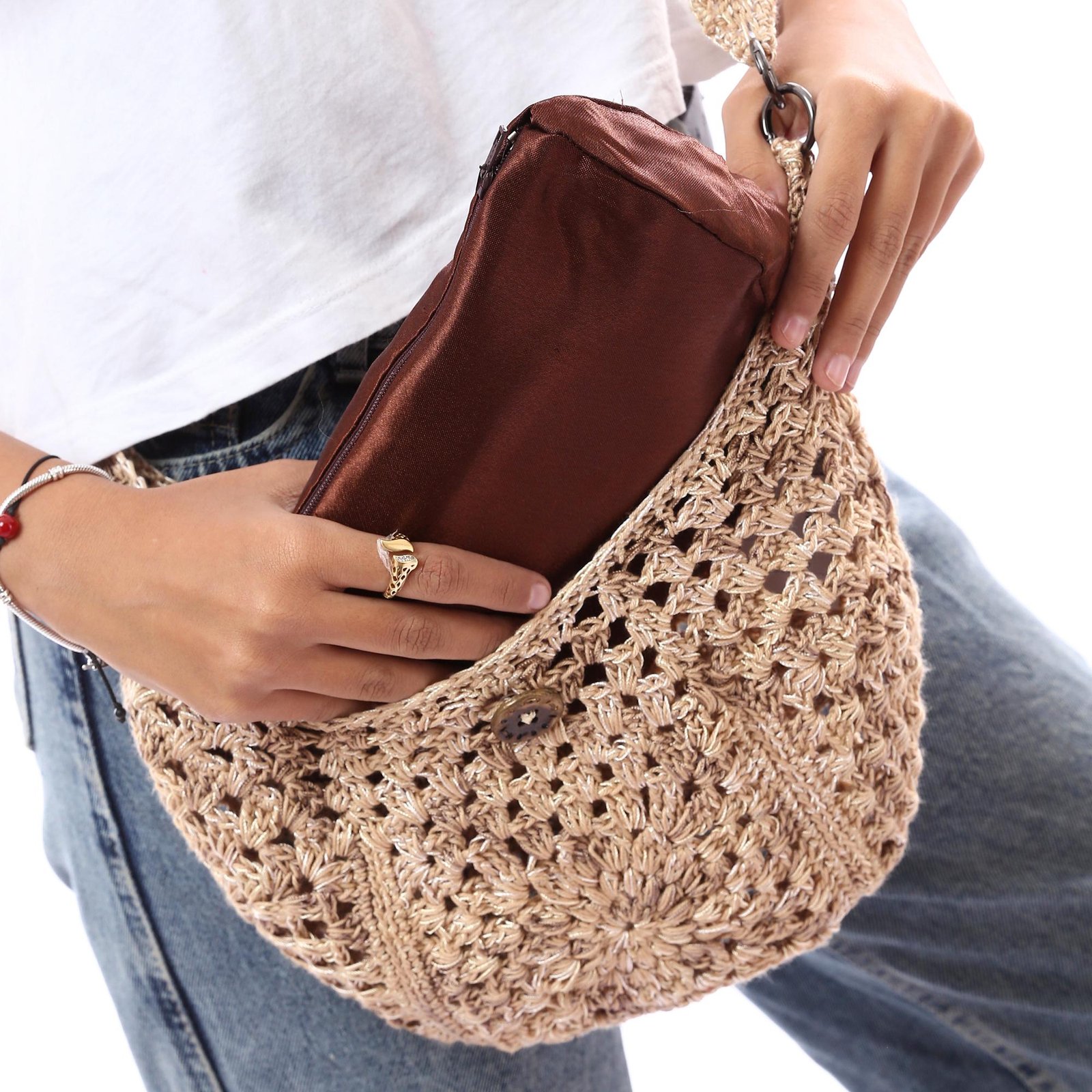 Fancy Cross Bag Silky Cotton Crochet Handmade - Image 4