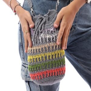 Fancy Bucket Cross Bag Silky Cotton Crochet Handmade - Image 3