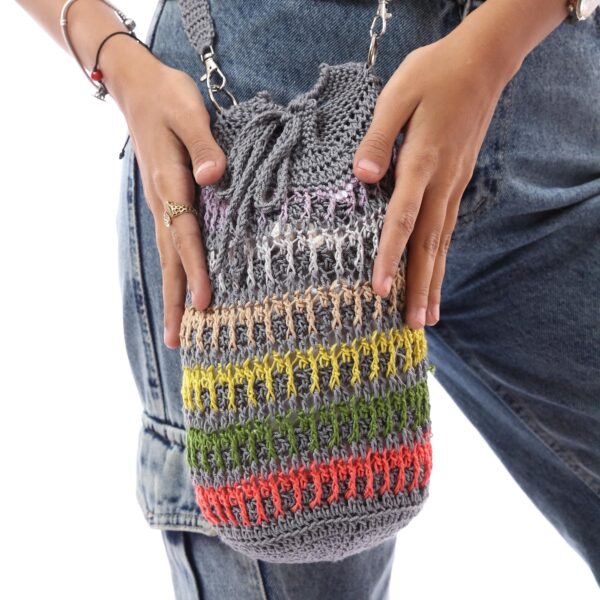 Fancy Bucket Cross Bag Silky Cotton Crochet Handmade