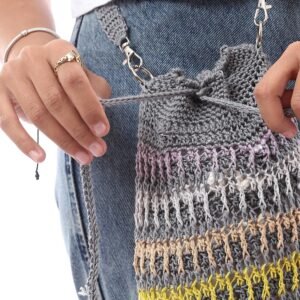 Fancy Bucket Cross Bag Silky Cotton Crochet Handmade - Image 4
