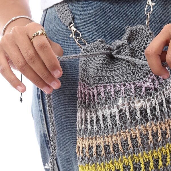 Fancy Bucket Cross Bag Silky Cotton Crochet Handmade