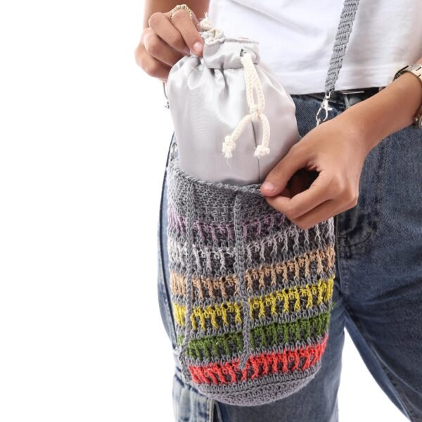 Fancy Bucket Cross Bag Silky Cotton Crochet Handmade