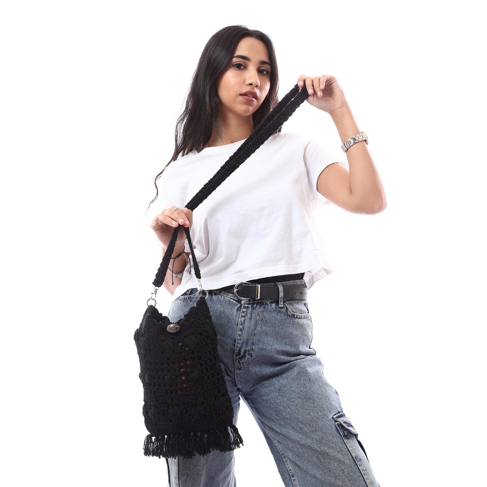 Fancy Cross Bag Cotton Washed Crochet Handmade - Image 4
