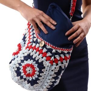 Fancy Cross Bag Granny Squre Cotton Washed Crochet Handmade - Image 2