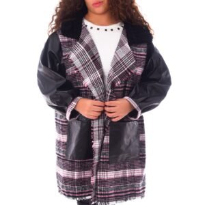 Open Wool Jacket Leather Sleeves Collar  Crochet