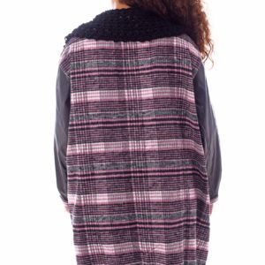 Open Wool Jacket Leather Sleeves Collar  Crochet - Image 4