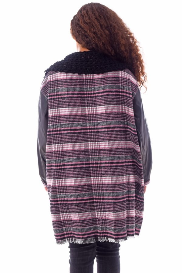 Open Wool Jacket Leather Sleeves Collar  Crochet