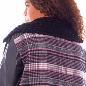 Open Wool Jacket Leather Sleeves Collar  Crochet - Image 5