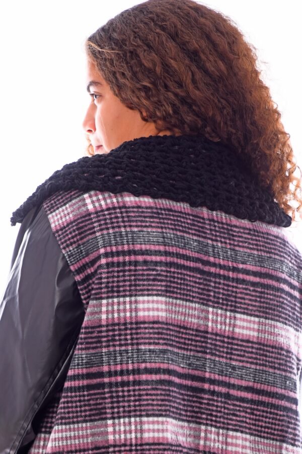 Open Wool Jacket Leather Sleeves Collar  Crochet