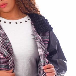 Open Wool Jacket Leather Sleeves Collar  Crochet - Image 6
