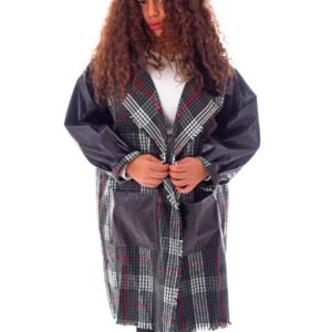 Open Wool Jacket Leather Sleeves Collar  Crochet Handmade